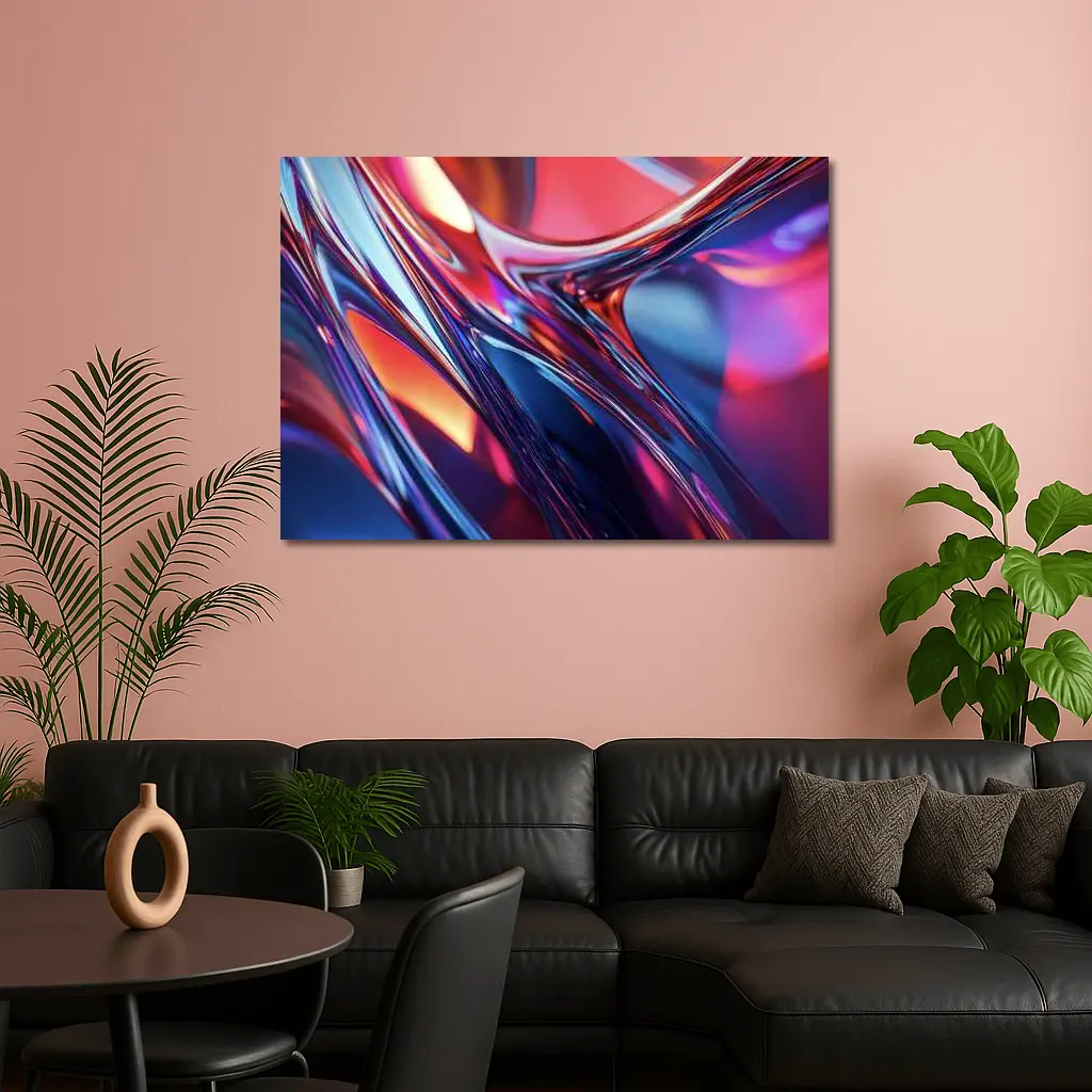 Chrome Abstract Fluid Waves Blue Red – Wall Art