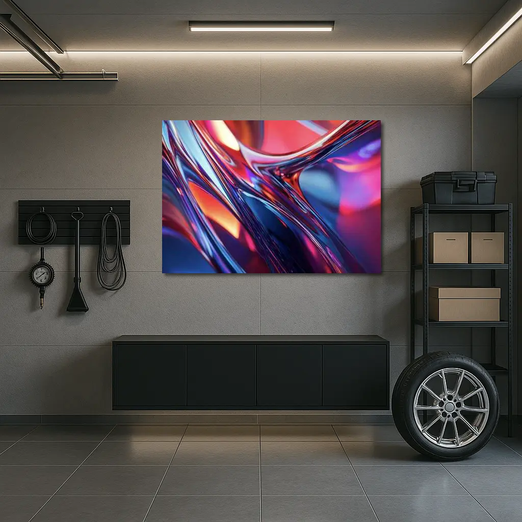 Chrome Abstract Fluid Waves Blue Red – Wall Art