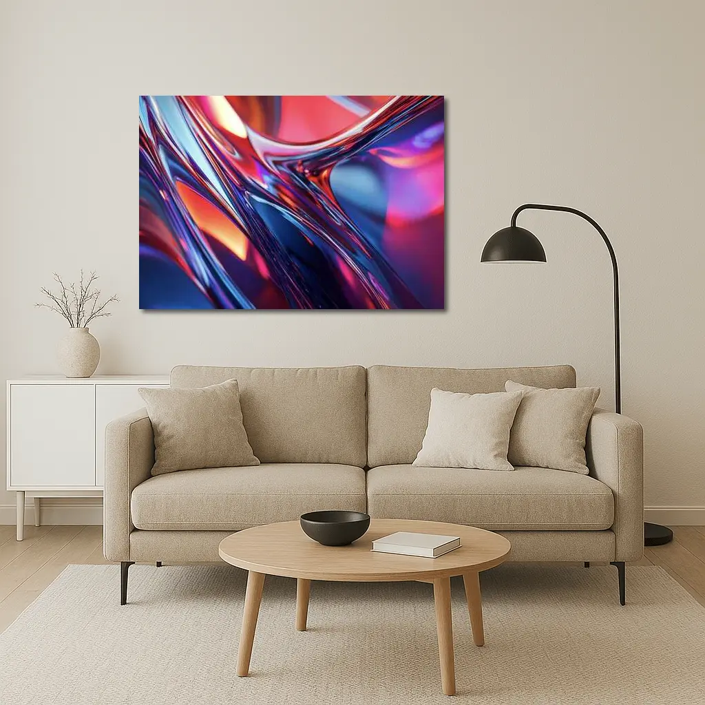 Chrome Abstract Fluid Waves Blue Red – Wall Art
