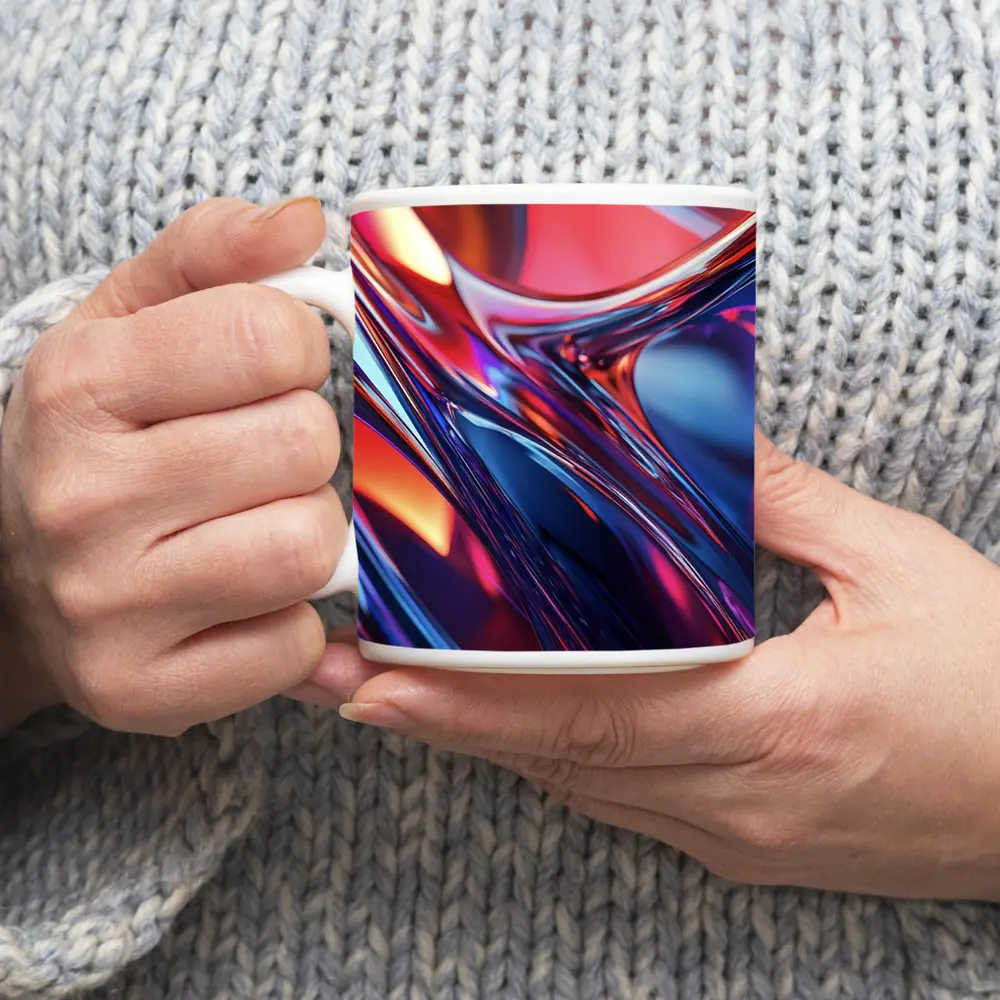 Chrome Abstract Fluid Waves Blue Red – Mugs