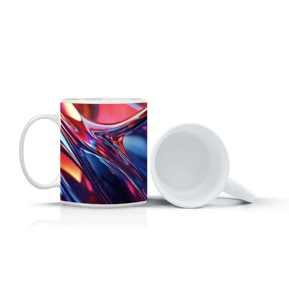 Chrome Abstract Fluid Waves Blue Red – Mugs