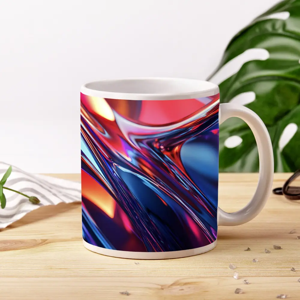 Chrome Abstract Fluid Waves Blue Red – Mugs