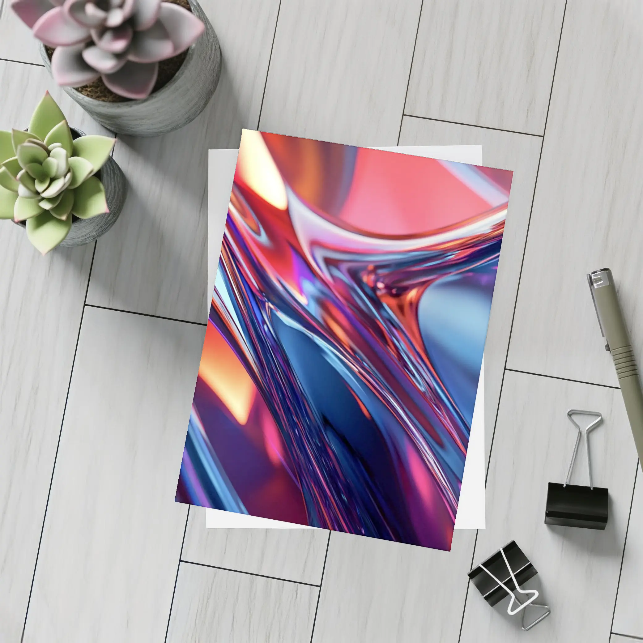 Chrome Abstract Fluid Waves Blue Red – Postcards