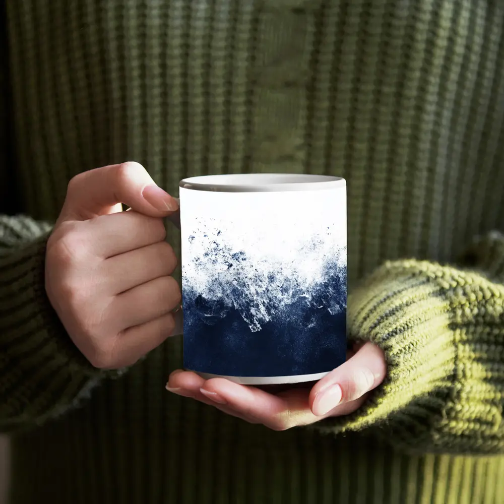 Dark Navy Blue Ocean Wave Abstract Art – Mugs