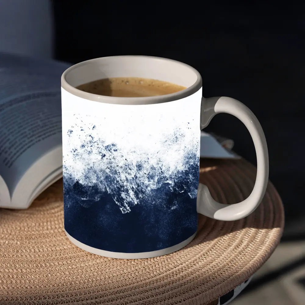 Dark Navy Blue Ocean Wave Abstract Art – Mugs