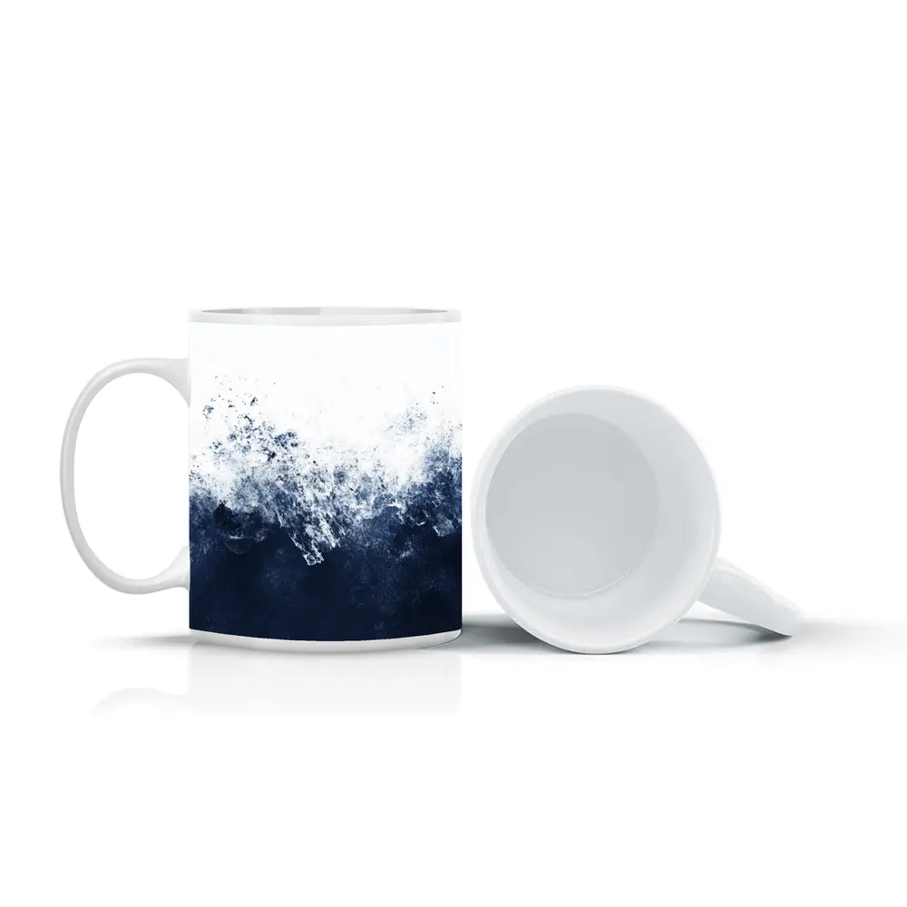 Dark Navy Blue Ocean Wave Abstract Art – Mugs