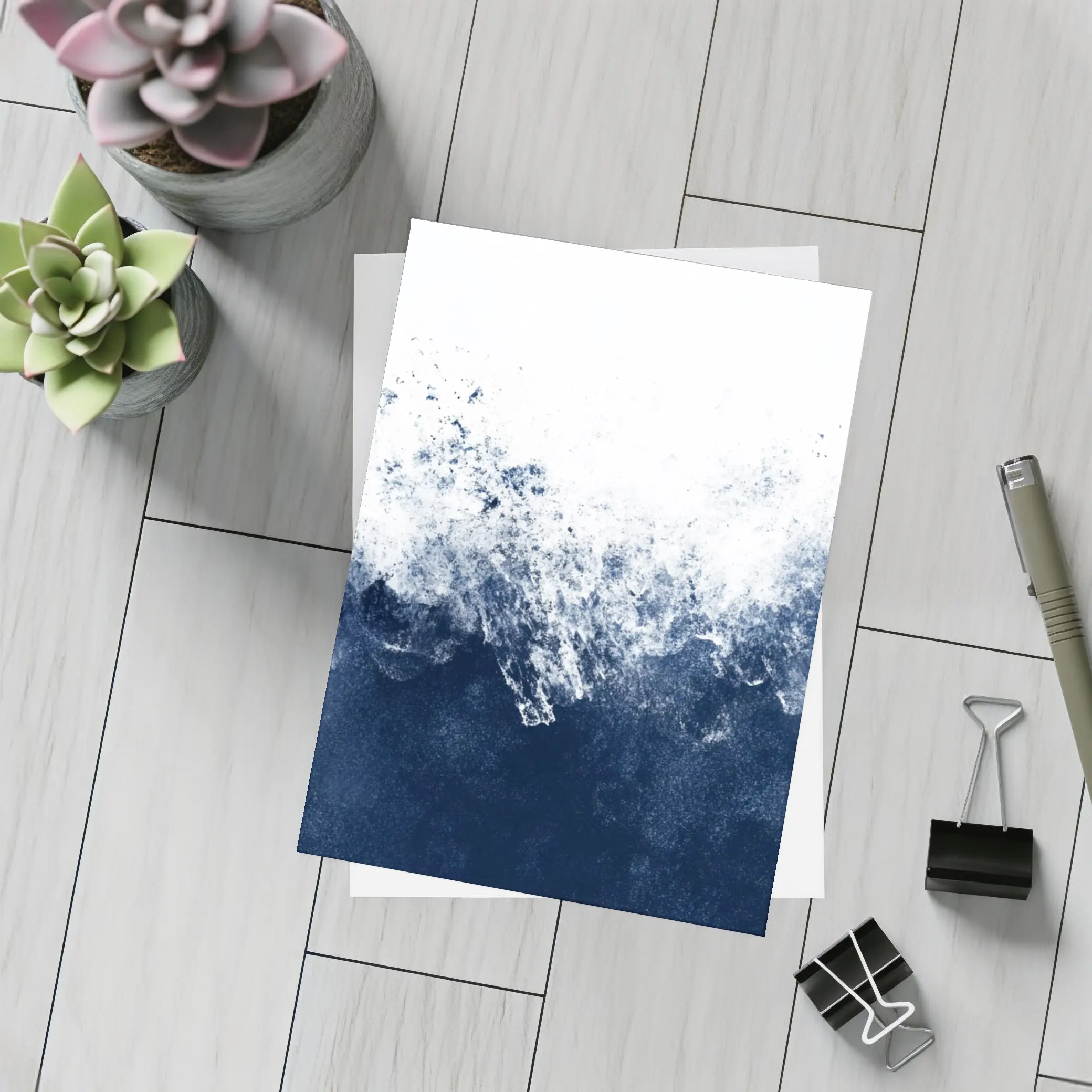 Dark Navy Blue Ocean Wave Abstract Art – Postcards