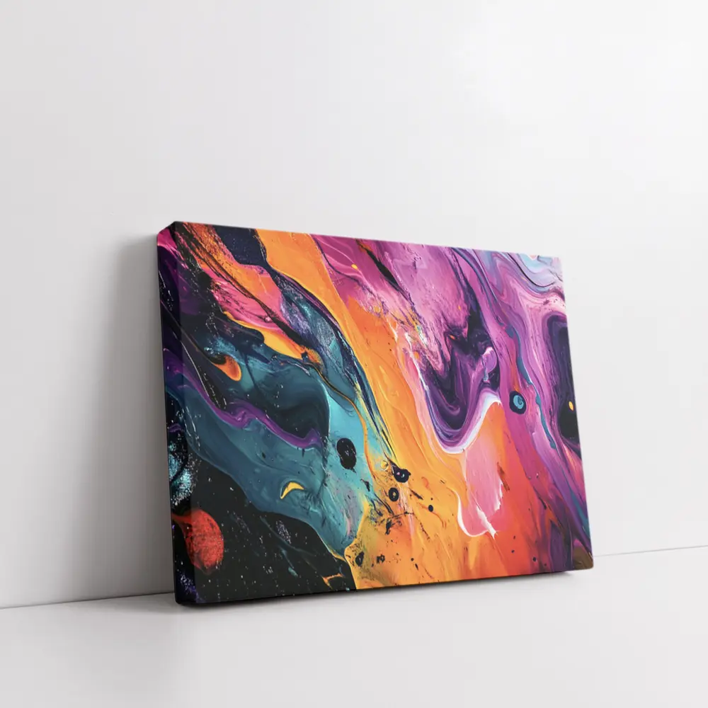 Bold Fluid Abstract Art Orange Purple Black – Wall Art