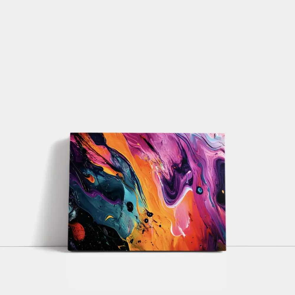 Bold Fluid Abstract Art Orange Purple Black – Wall Art