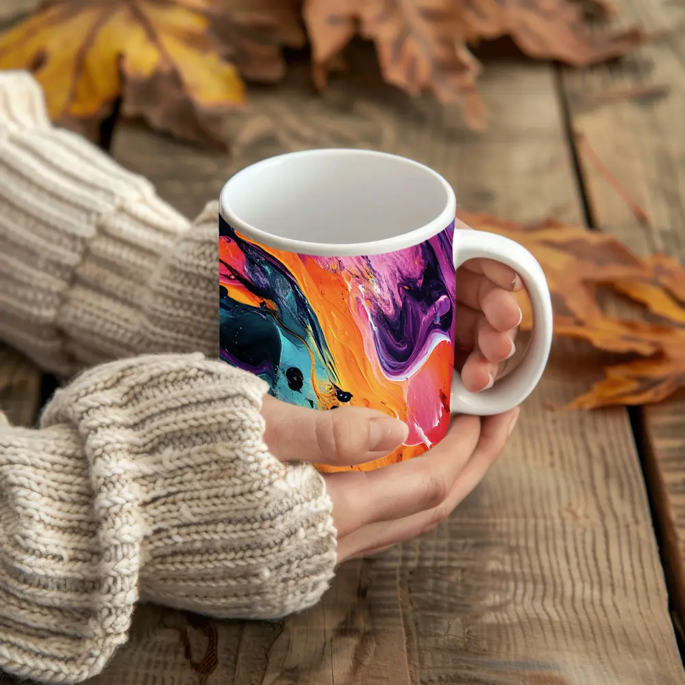 Bold Fluid Abstract Art Orange Purple Black – Mugs