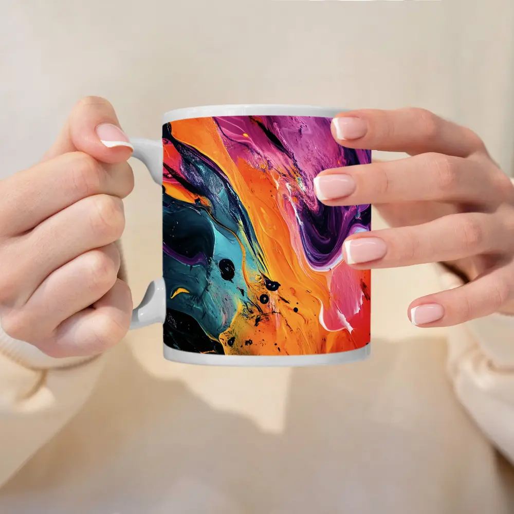 Bold Fluid Abstract Art Orange Purple Black – Mugs
