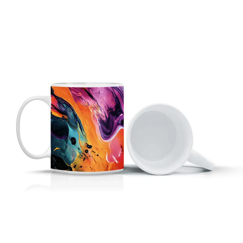 Bold Fluid Abstract Art Orange Purple Black – Mugs