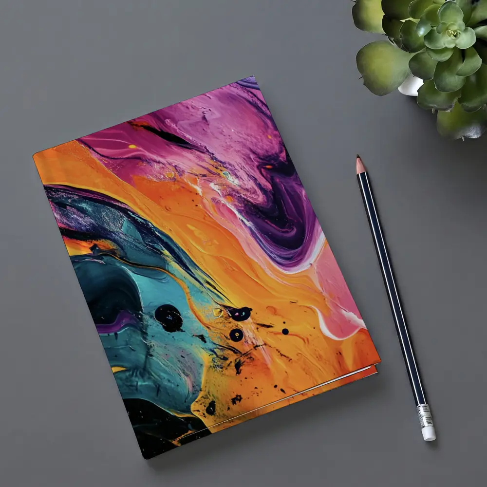 Bold Fluid Abstract Art Orange Purple Black – Notebooks