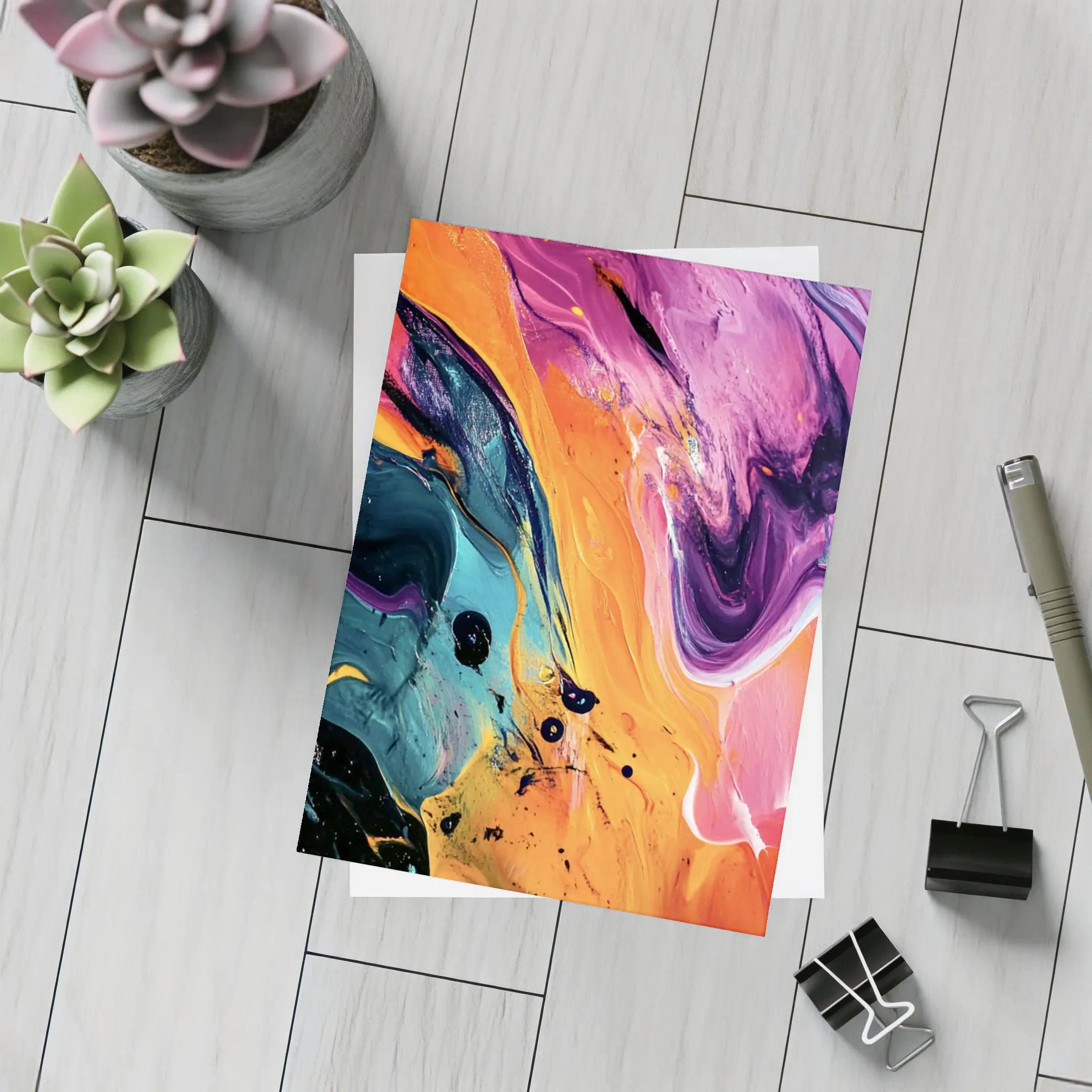 Bold Fluid Abstract Art Orange Purple Black – Postcards