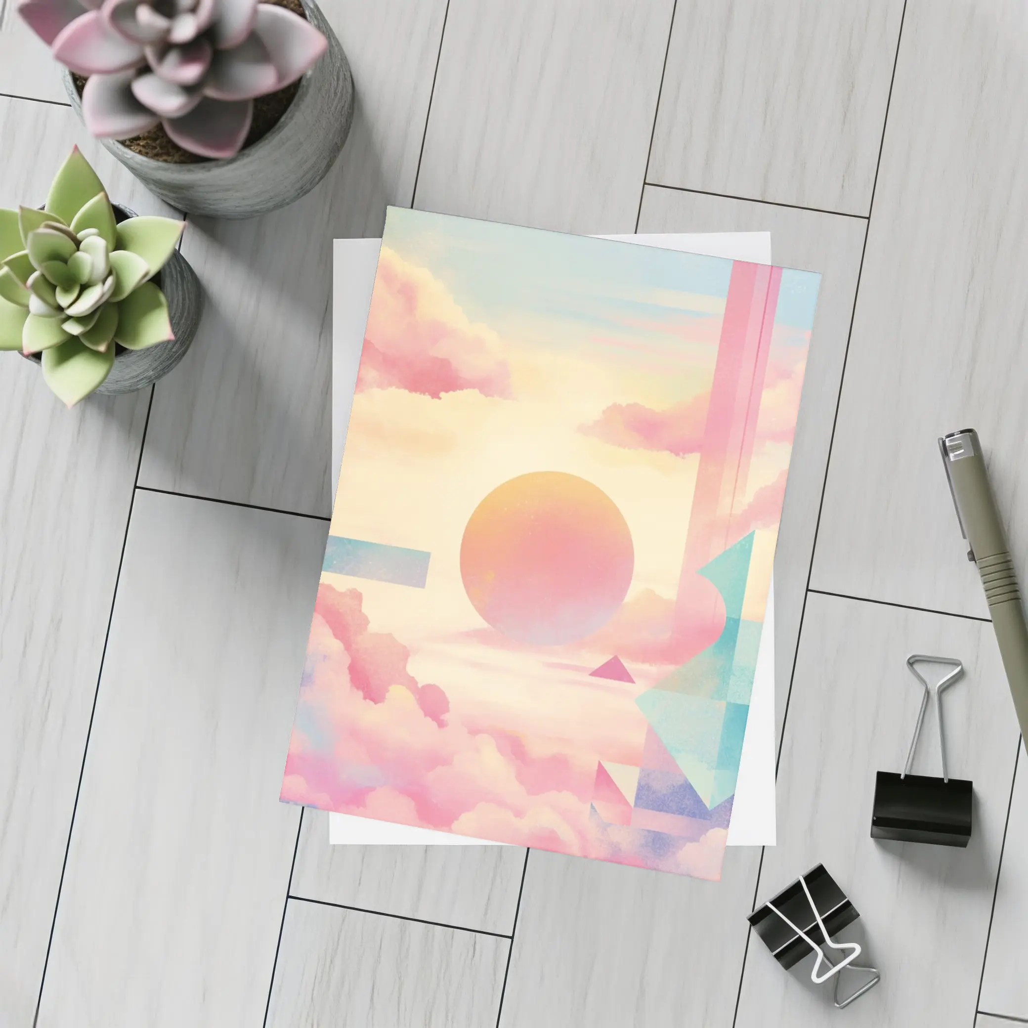 Pastel Geometric Abstract Sky Clouds Art – Postcards