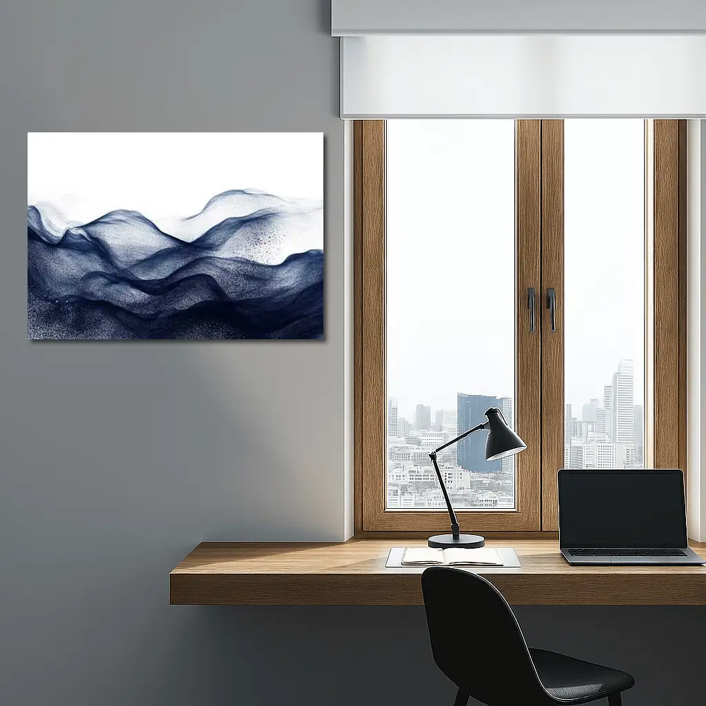 Dark Navy Blue Abstract Wave Art White Background – Wall Art