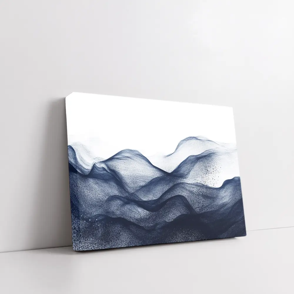 Dark Navy Blue Abstract Wave Art White Background – Wall Art