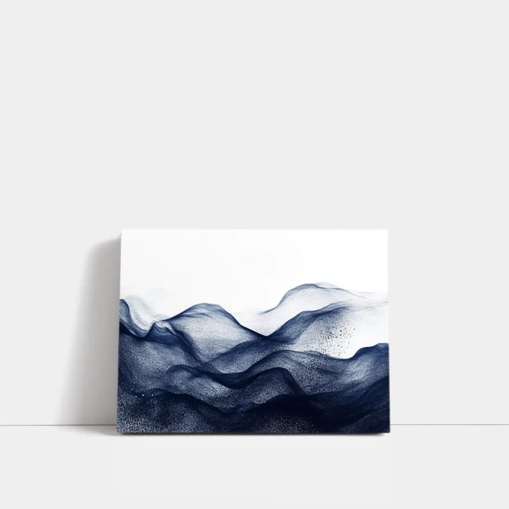 Dark Navy Blue Abstract Wave Art White Background – Wall Art