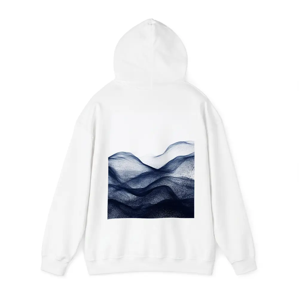 Dark Navy Blue Abstract Wave Art White Background – Hoodies