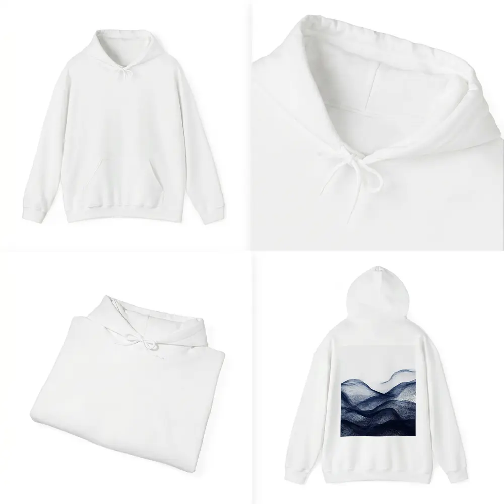 Dark Navy Blue Abstract Wave Art White Background – Hoodies