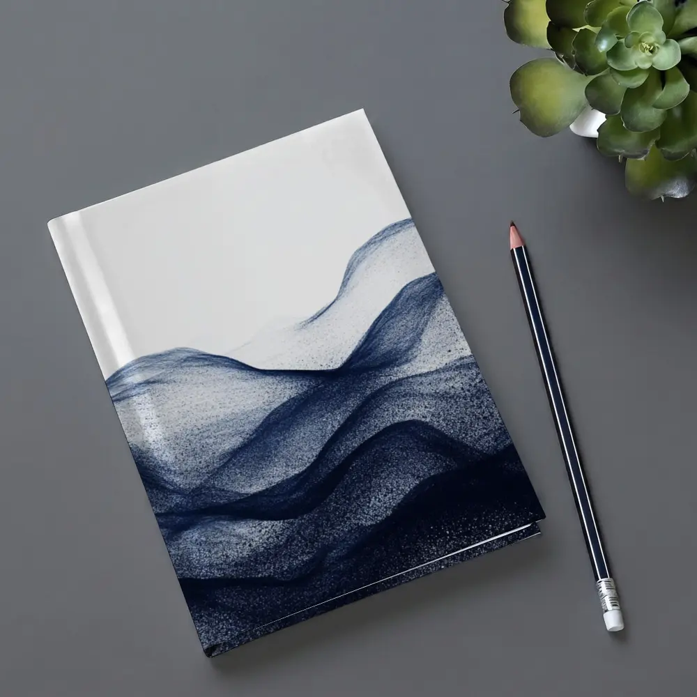 Dark Navy Blue Abstract Wave Art White Background – Notebooks