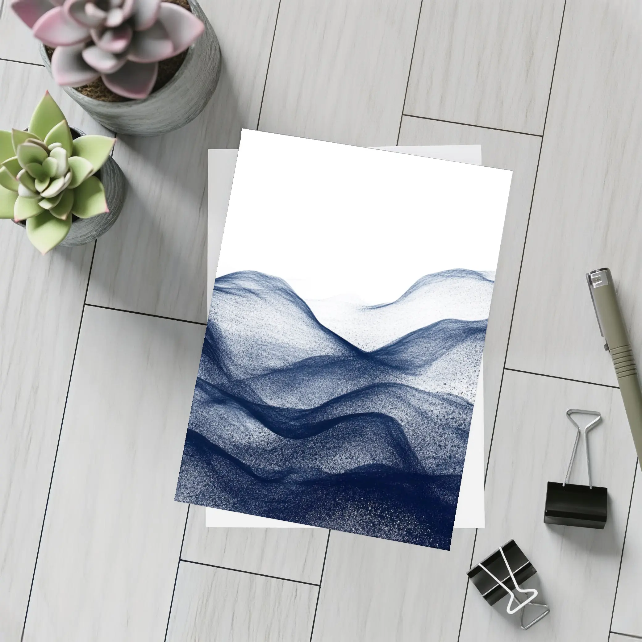 Dark Navy Blue Abstract Wave Art White Background – Postcards