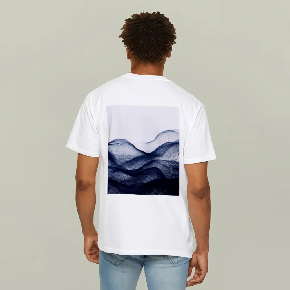 Dark Navy Blue Abstract Wave Art White Background – T-Shirts