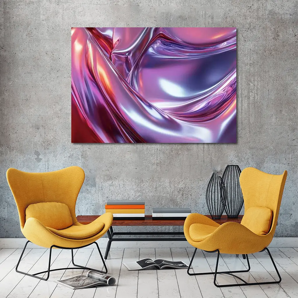 Metallic Abstract Purple Pink Flowing Waves – Wall Art