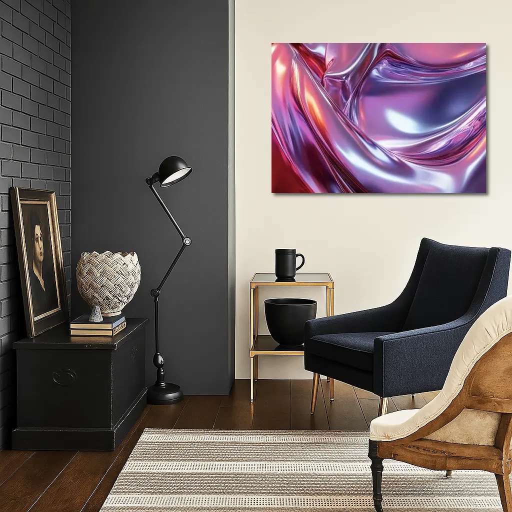Metallic Abstract Purple Pink Flowing Waves – Wall Art