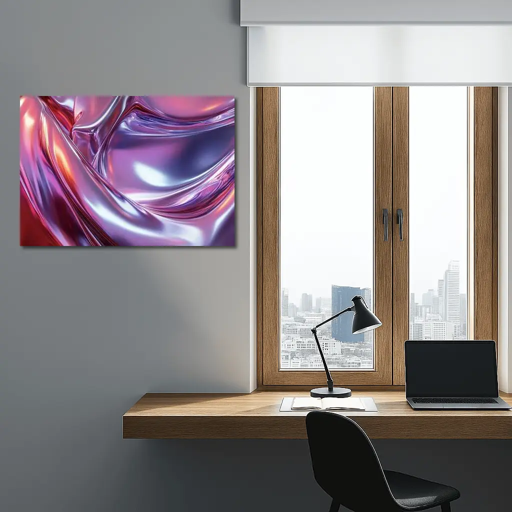 Metallic Abstract Purple Pink Flowing Waves – Wall Art