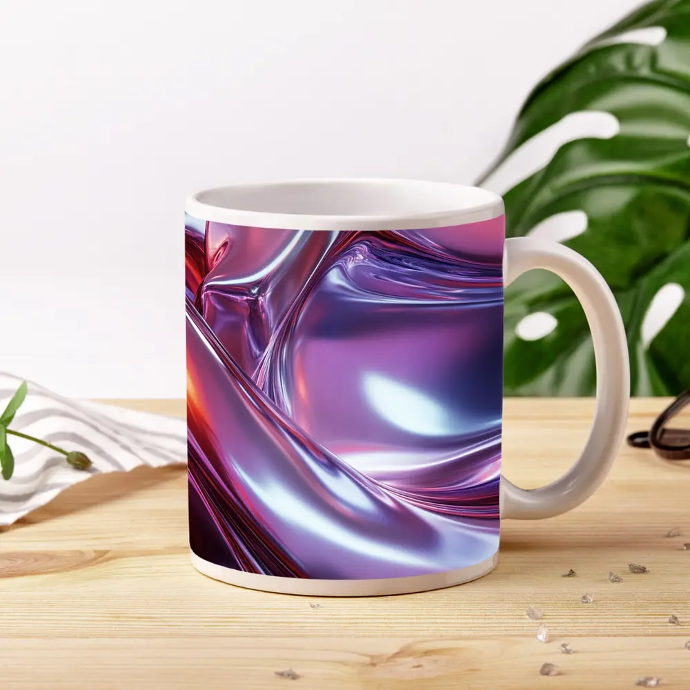 Metallic Abstract Purple Pink Flowing Waves – Mugs