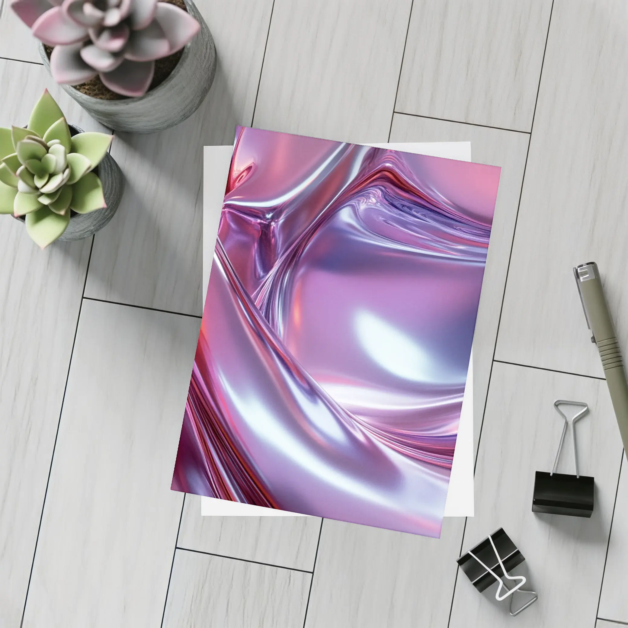 Metallic Abstract Purple Pink Flowing Waves – Postcards