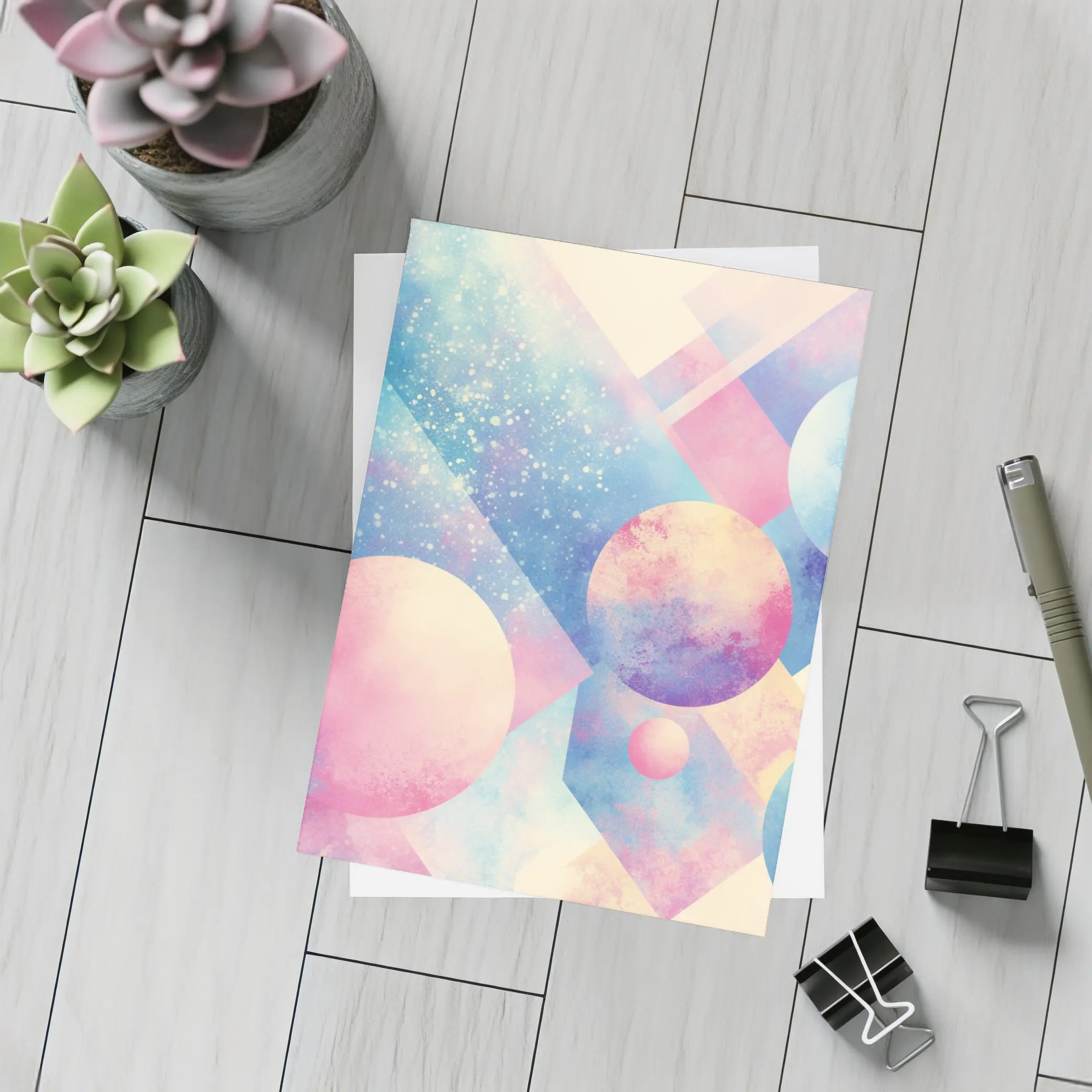 Pastel Geometric Shapes Abstract Watercolor Art – Postcards
