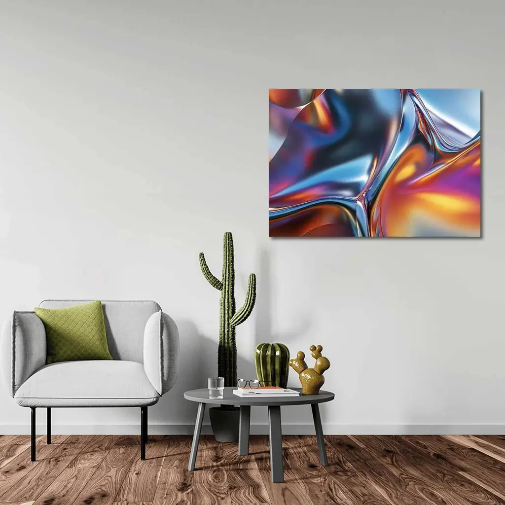 Metallic Fluid Abstract Art Blue Orange – Wall Art