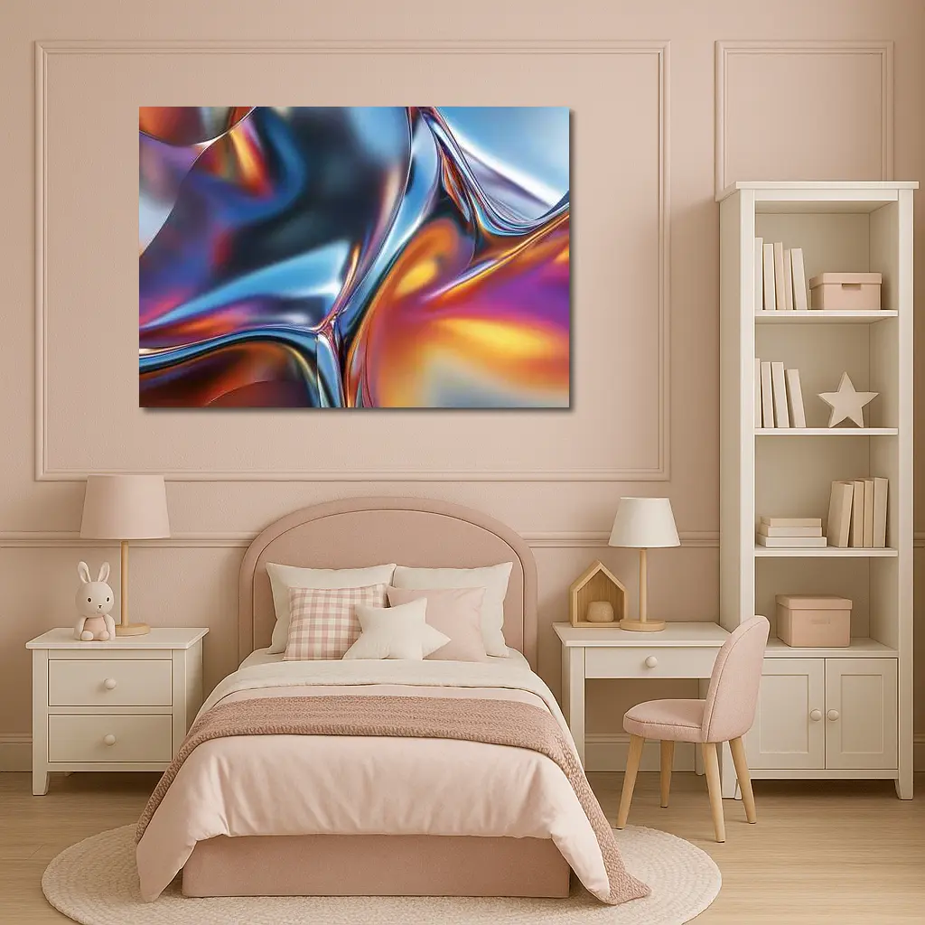 Metallic Fluid Abstract Art Blue Orange – Wall Art