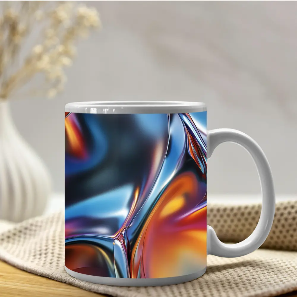 Metallic Fluid Abstract Art Blue Orange – Mugs