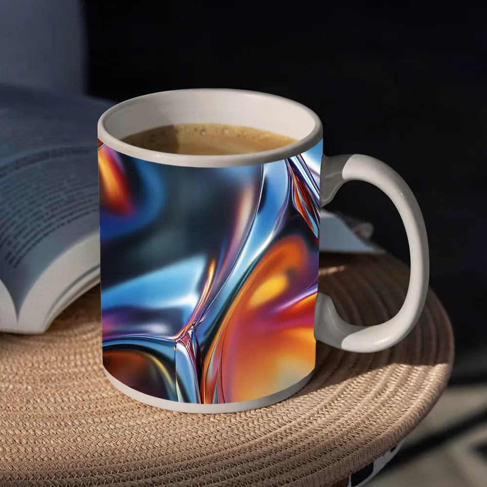 Metallic Fluid Abstract Art Blue Orange – Mugs