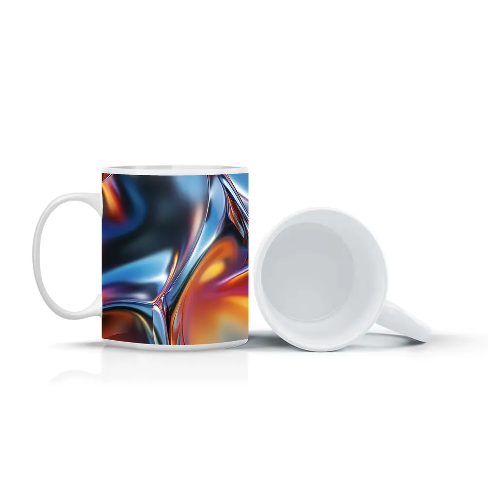 Metallic Fluid Abstract Art Blue Orange – Mugs
