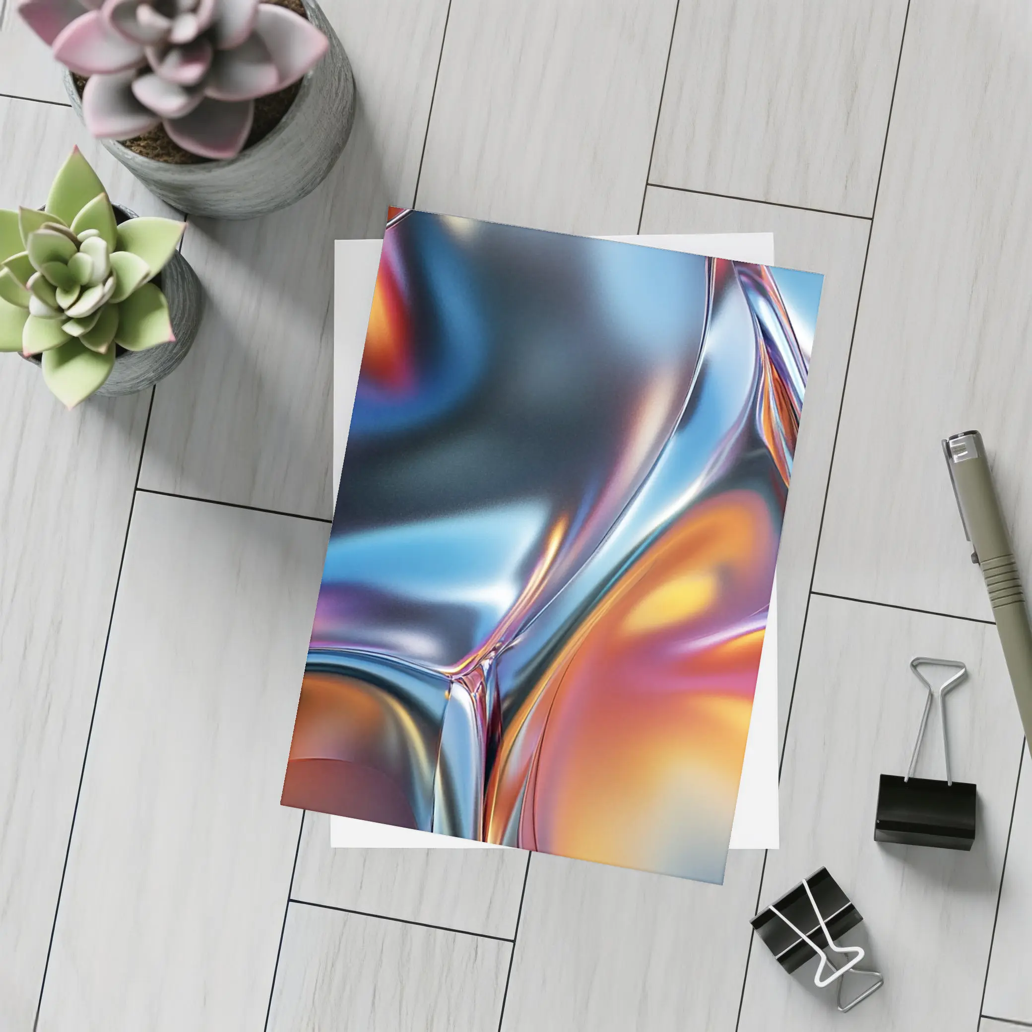 Metallic Fluid Abstract Art Blue Orange – Postcards