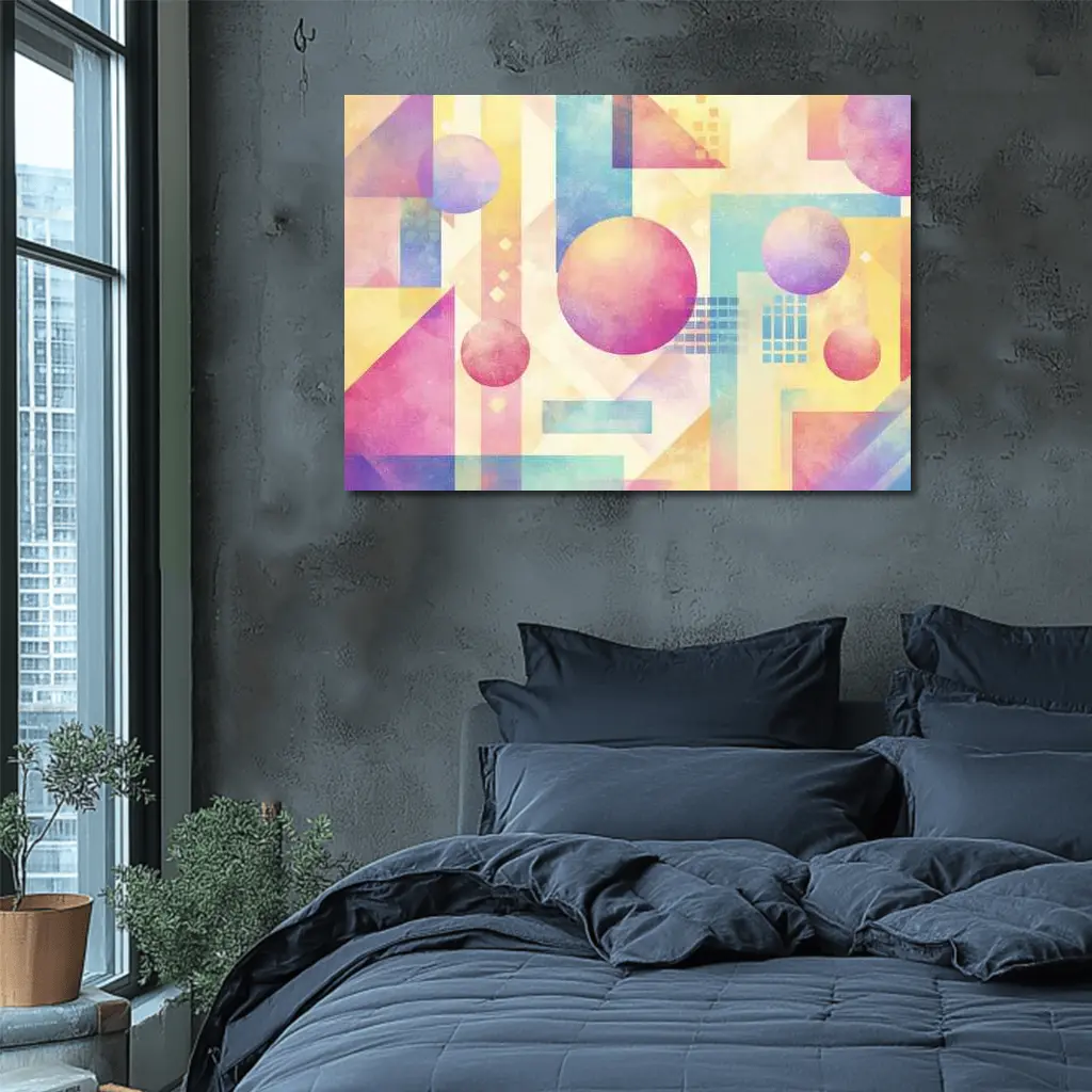 Pastel Geometric Abstract Circles and Triangles – Wall Art