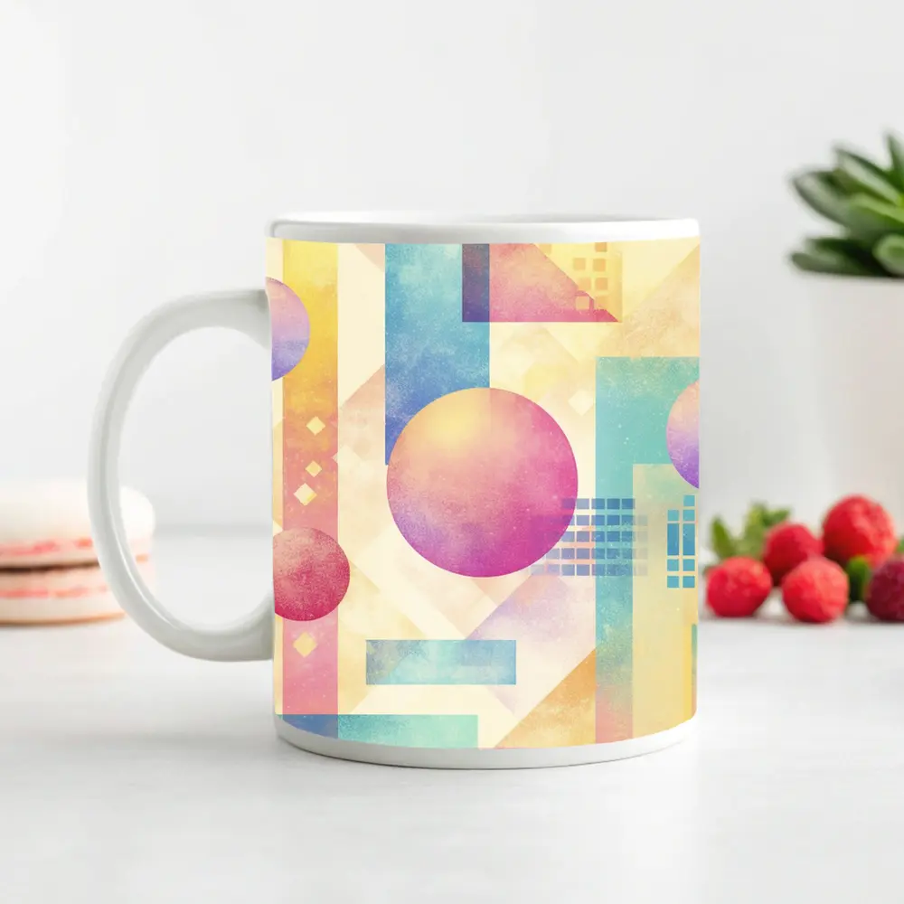 Pastel Geometric Abstract Circles and Triangles – Mugs