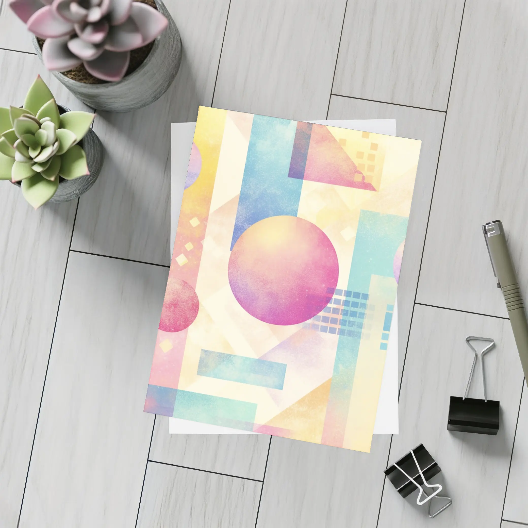 Pastel Geometric Abstract Circles and Triangles – Postcards