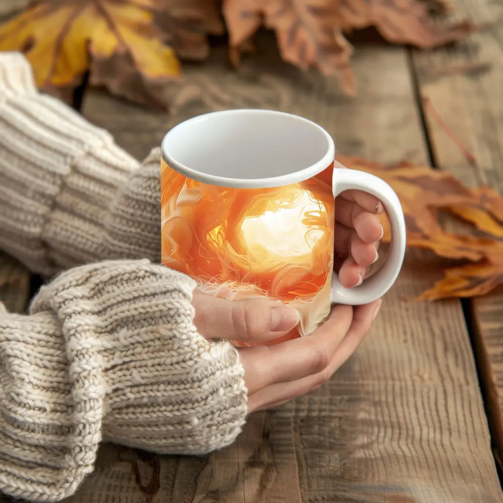 Swirling Orange Abstract Smoke Art – Mugs
