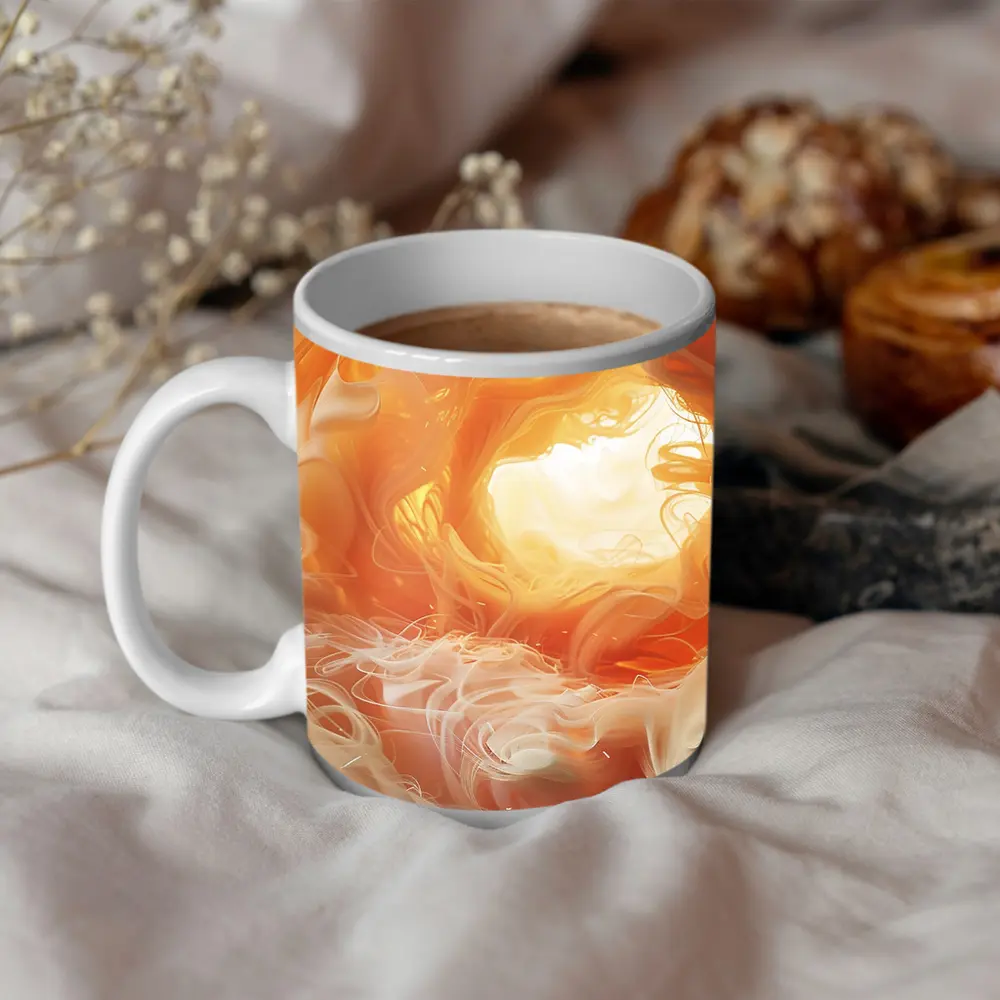 Swirling Orange Abstract Smoke Art – Mugs