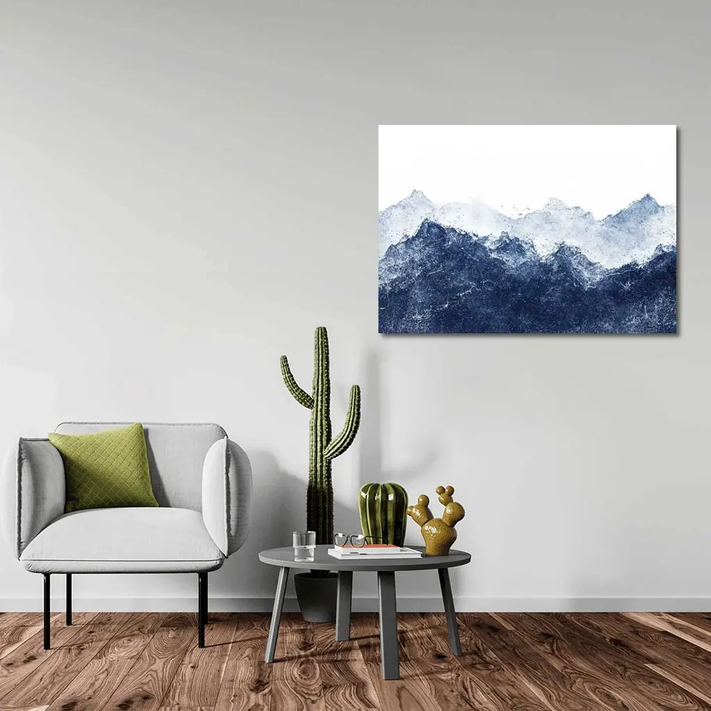 Dark Blue Watercolor Mountain Range White Background – Wall Art