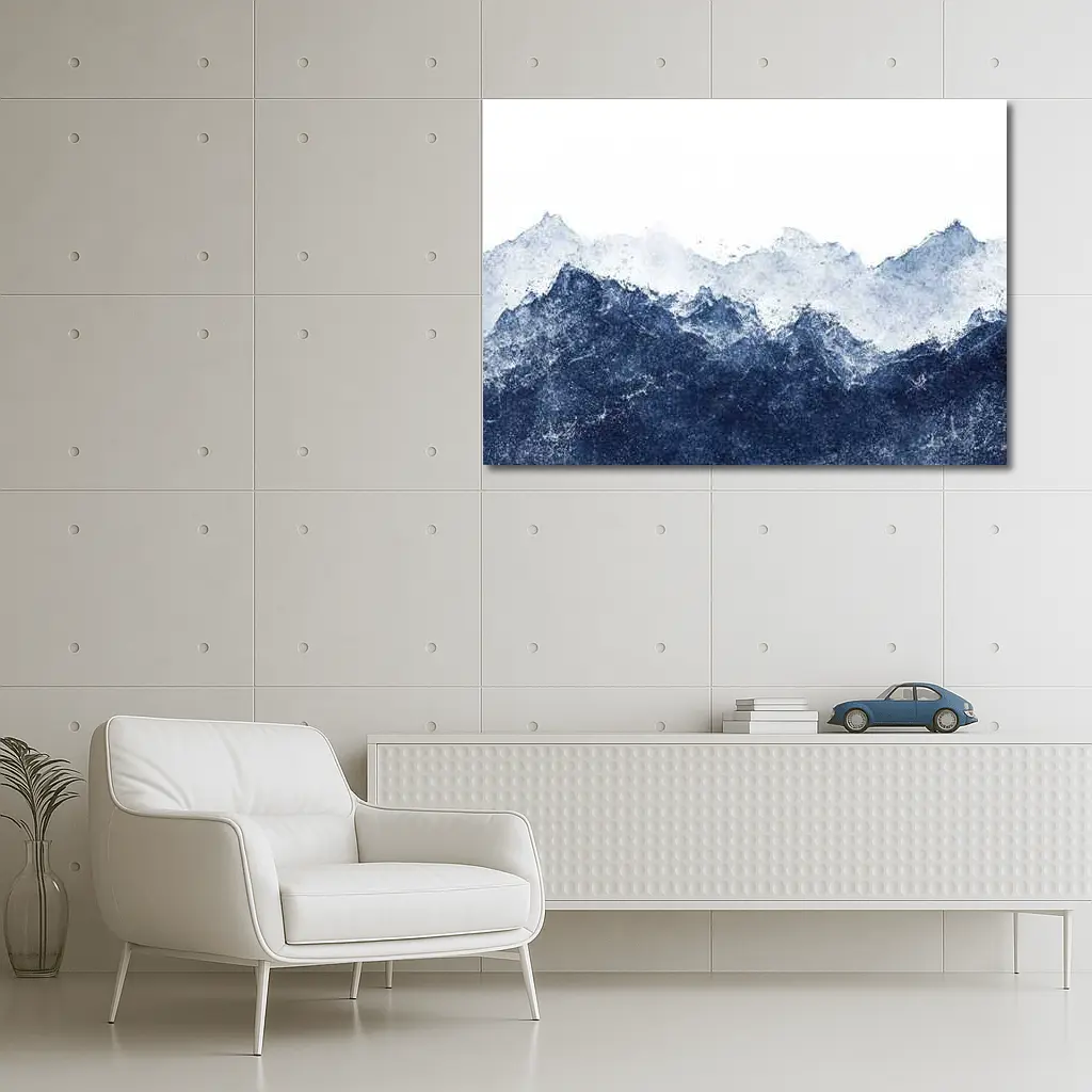 Dark Blue Watercolor Mountain Range White Background – Wall Art