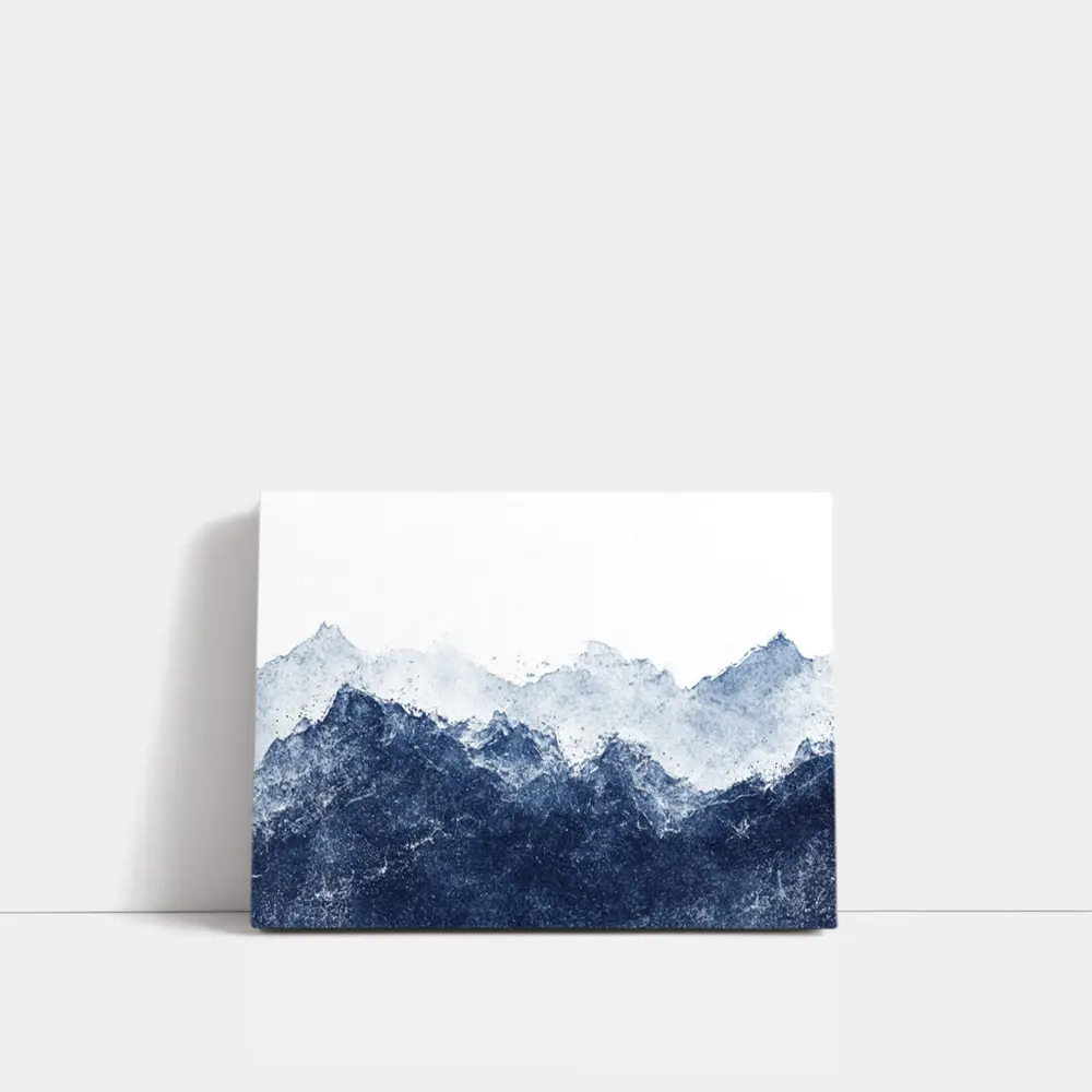 Dark Blue Watercolor Mountain Range White Background – Wall Art