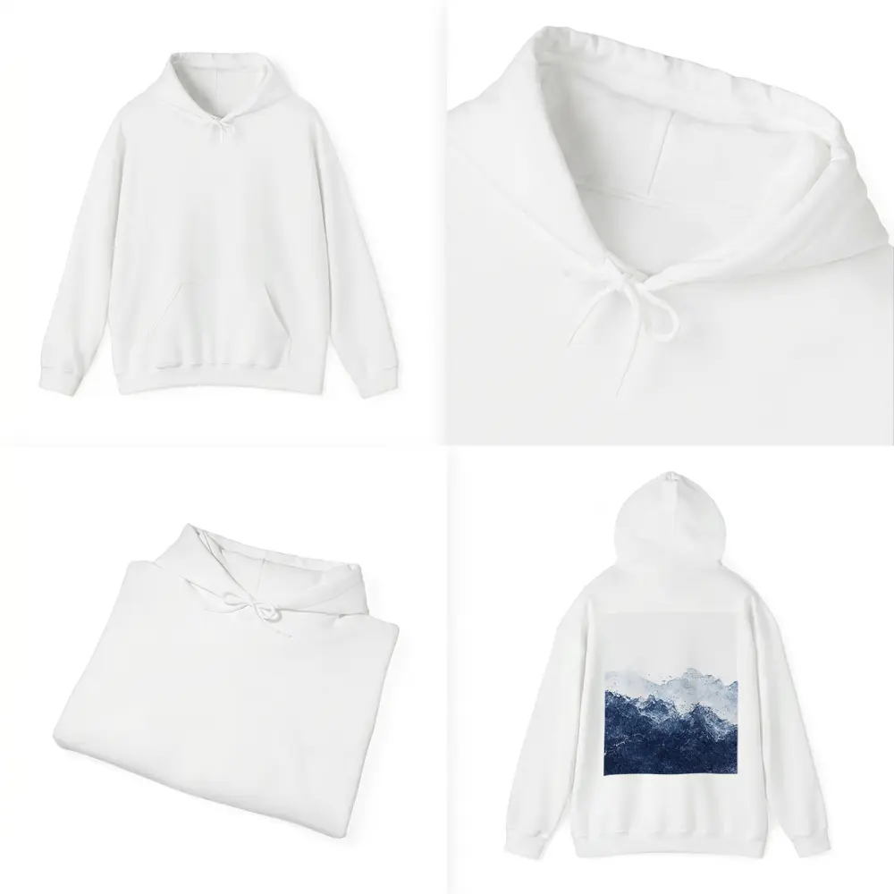 Dark Blue Watercolor Mountain Range White Background – Hoodies