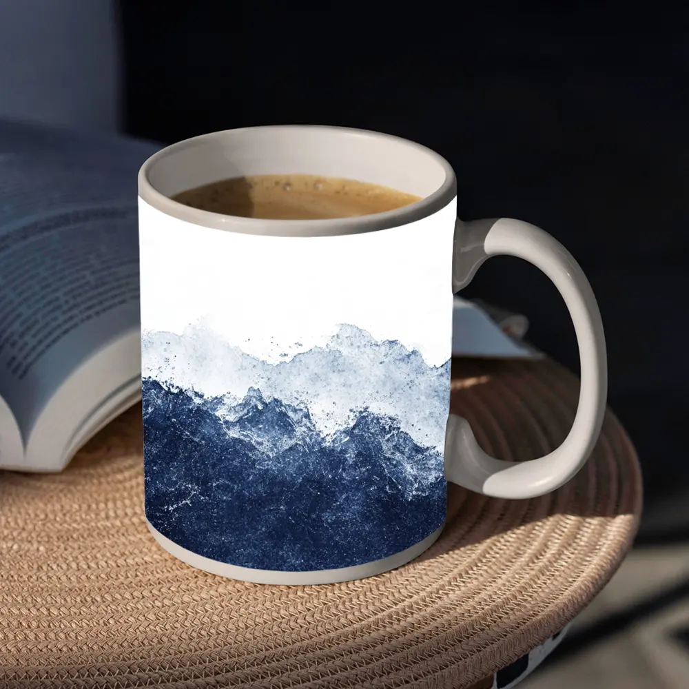 Dark Blue Watercolor Mountain Range White Background – Mugs