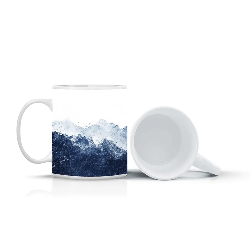 Dark Blue Watercolor Mountain Range White Background – Mugs